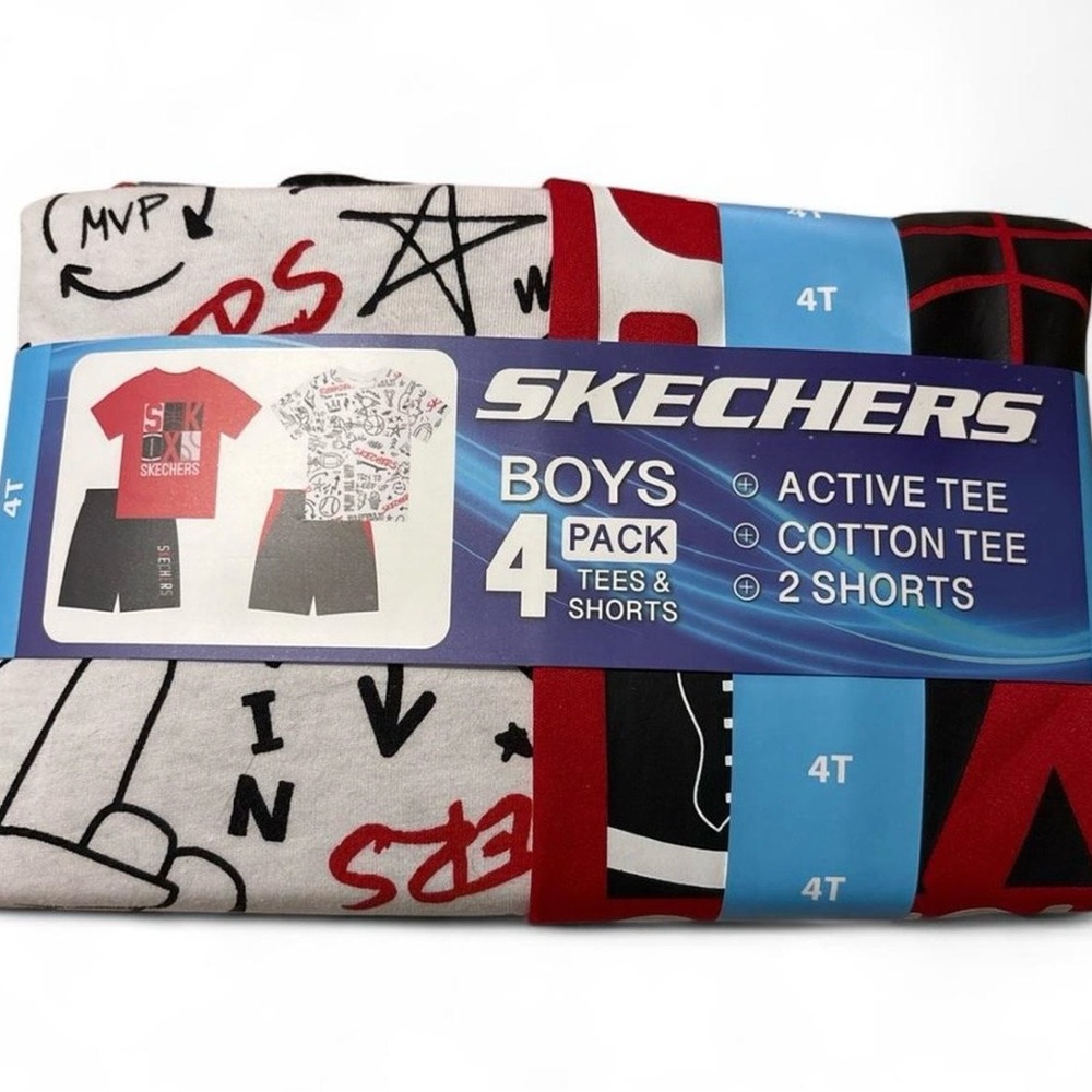 Skechers Boys Red, Black & White 4-Pack Tees & Shorts